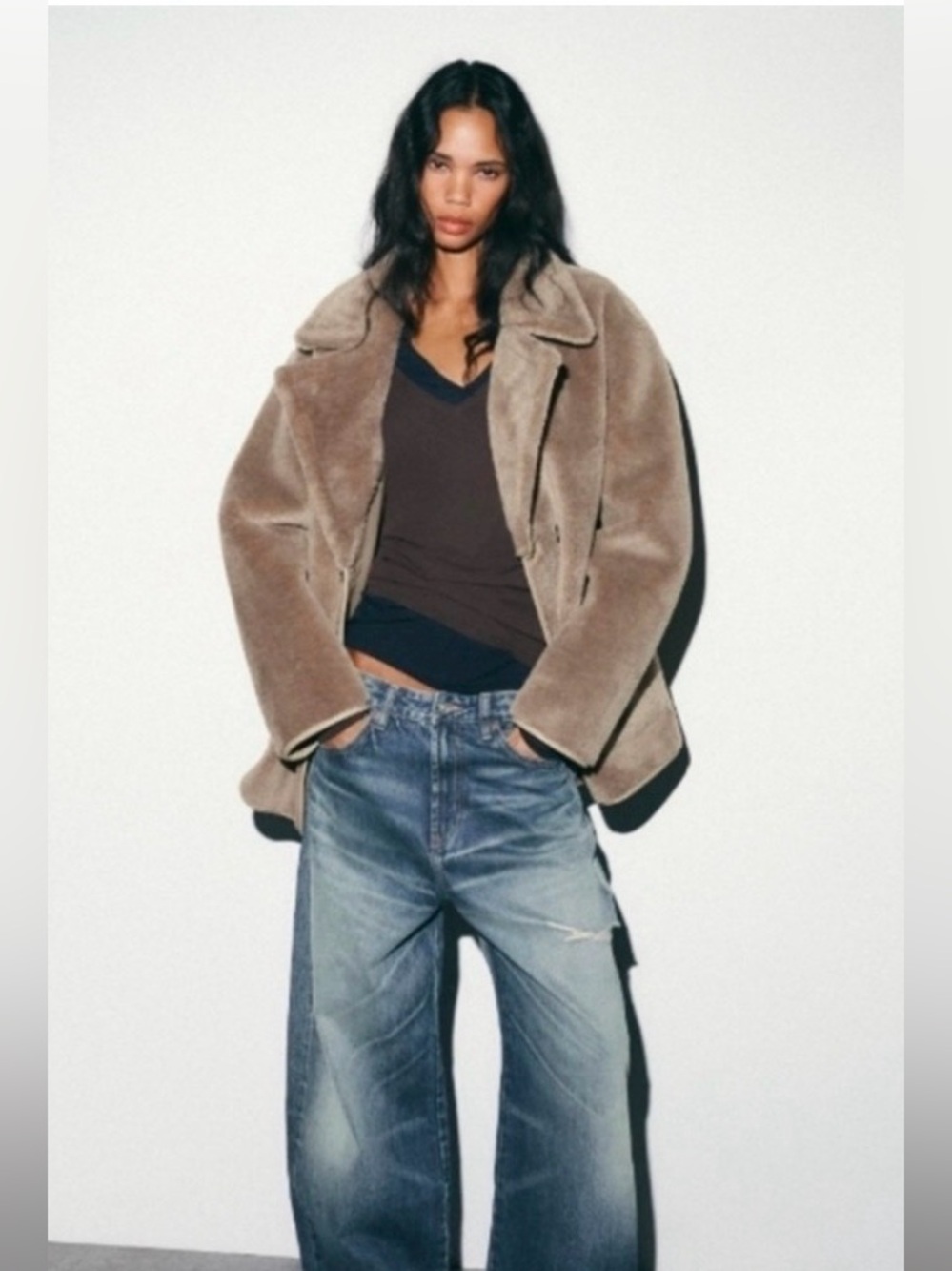 Zara Faux Fur Shearling Reversible Coat Size Medium NWOT